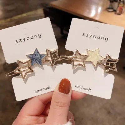 

New Arrival Fashion Design Hollow Star Duckbill Hairpin Oil Dripping Star Hair Clips