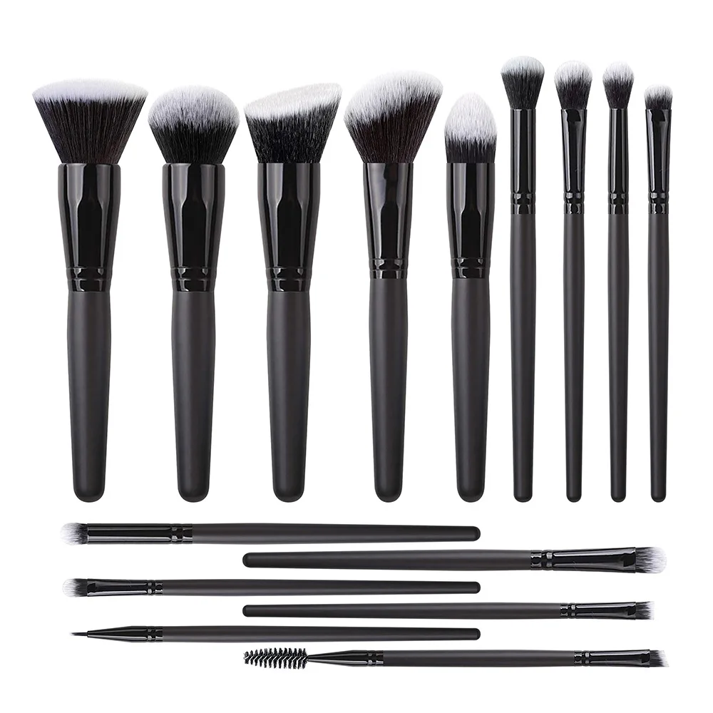 

FEIYAN 15pcs professional wood private label classic vegan cosmetic make up brush custom makeup brush set matte black