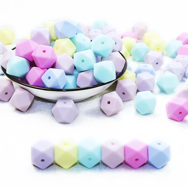 

Loose Hexagon Silicone Beads For Bulk Food Grade BPA Free Baby Teether Letter Rainbow Bead Silicone Teething Beads For Jewelry, Colorful