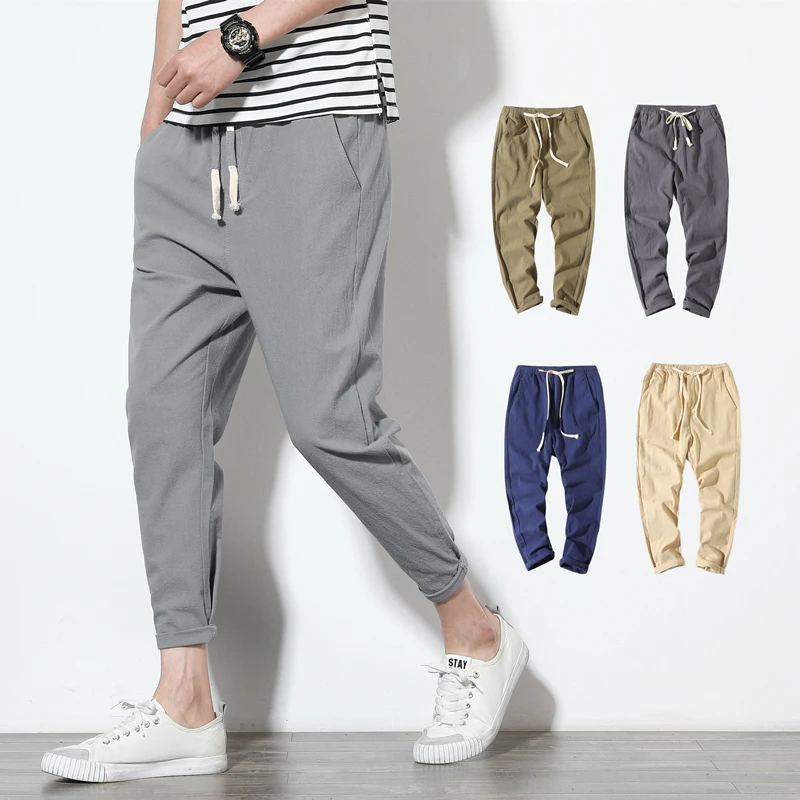 

Cotton Joggers Men Solid Men's Harem Pants 2021 Summer Fitness Casual Ankle-Length Mens Trousers Streetwear Slim Male Pants, As pictures