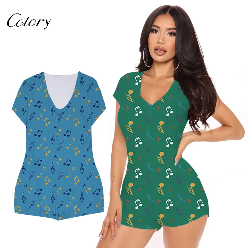 

Colory Long Sleeve Deep V Neck Jumpsuit Summer Short, Picture shows