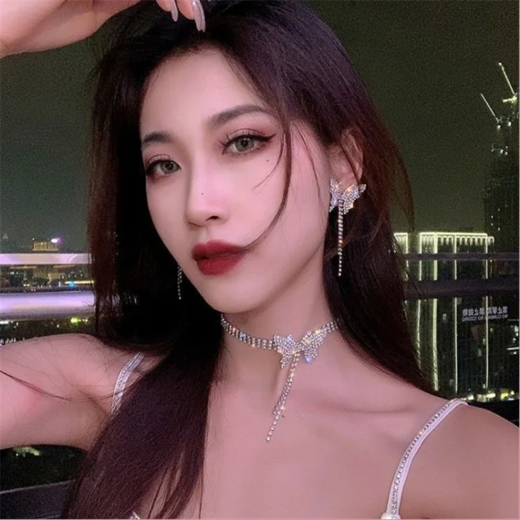 

Necklace Bracelet Jewelry Sets Bride Butterfly Clavicle Chain Butterfly Bracelet For Baby Girls Engagement Jewelry, Silver