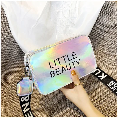 

laser bag Little Beauty Letter Lady Trend PU Mini Crossbody Laser Shoulder Bag bags laser glitter, Pink,blue,sliver,black