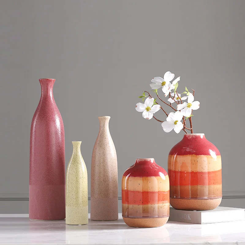 

Simple Stylish Home Decorations Crafts Ceramic Vase With Flowers Decor, As photo