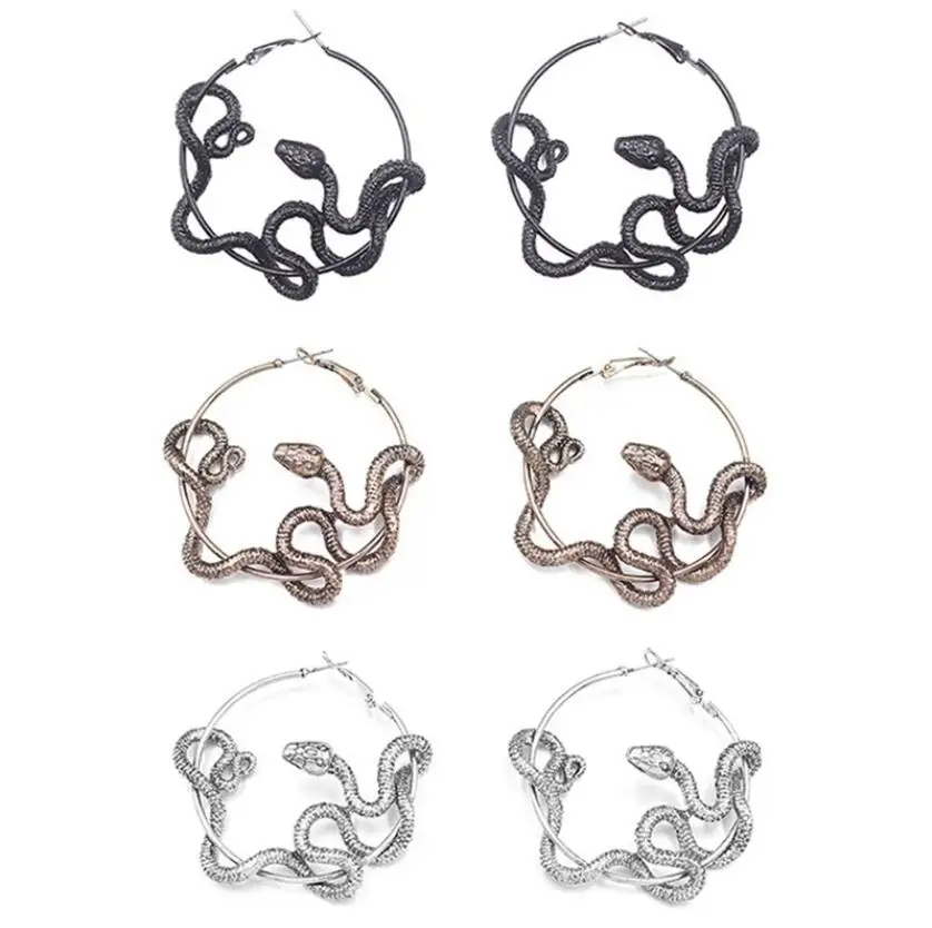 

Gold ,Black, Silver Personalized Unique Snake Hoop Earrings