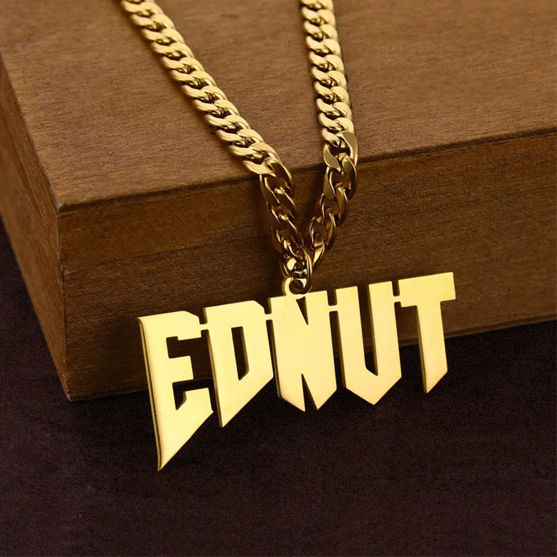 

Custom Name Plate Necklace Stainless Steel Gold Big Name Necklace 18K Gold Plated, Gold,silver