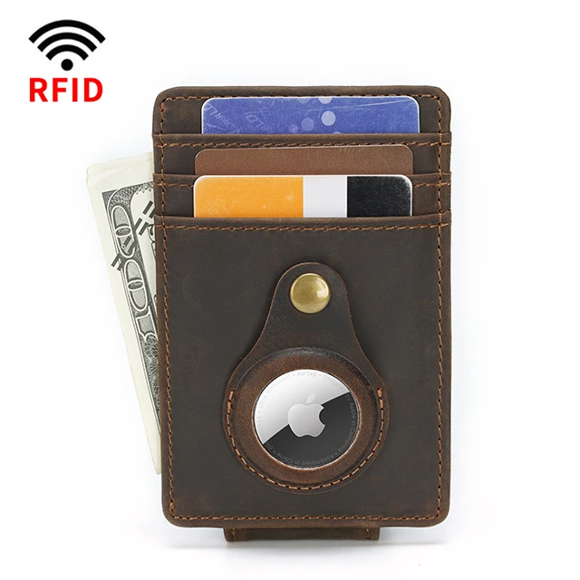 

TIDING Vintage Amazon Top Selle Cow Leather Magnetic Money Clip RFID Blocking Men Leather Front Pocket Wallet For AirTag