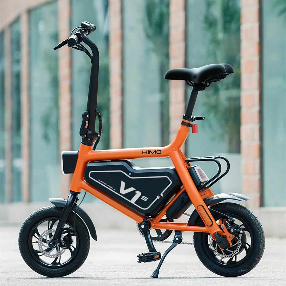 

Unique design HIMO V1S electric bike foldable bicycle 2 seats mini portable adult electric motor bike, White orange black