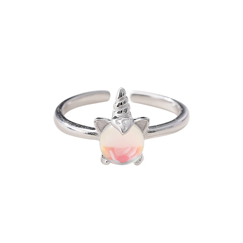 

S925 silver cartoon personality seven-color rainbow unicorn rings K792, White ,rose gold