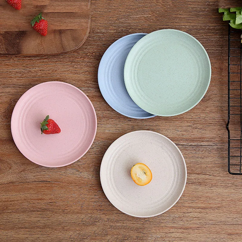 

Wholesale cheap Unbreakable wheat straw plastic plates 4pcs sets round dessert plate, As picture