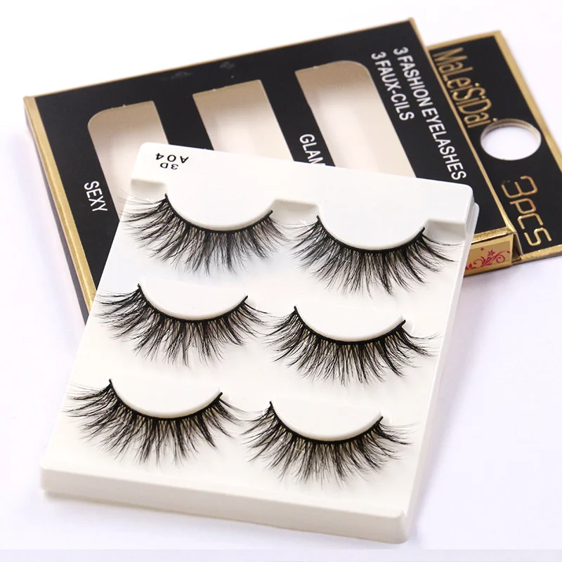 

3Pairs 3D Handmade Fake Eyelashes Natural Long Thick Daily Makeup Thick Cross Eyelashes Eye Lashes, Black