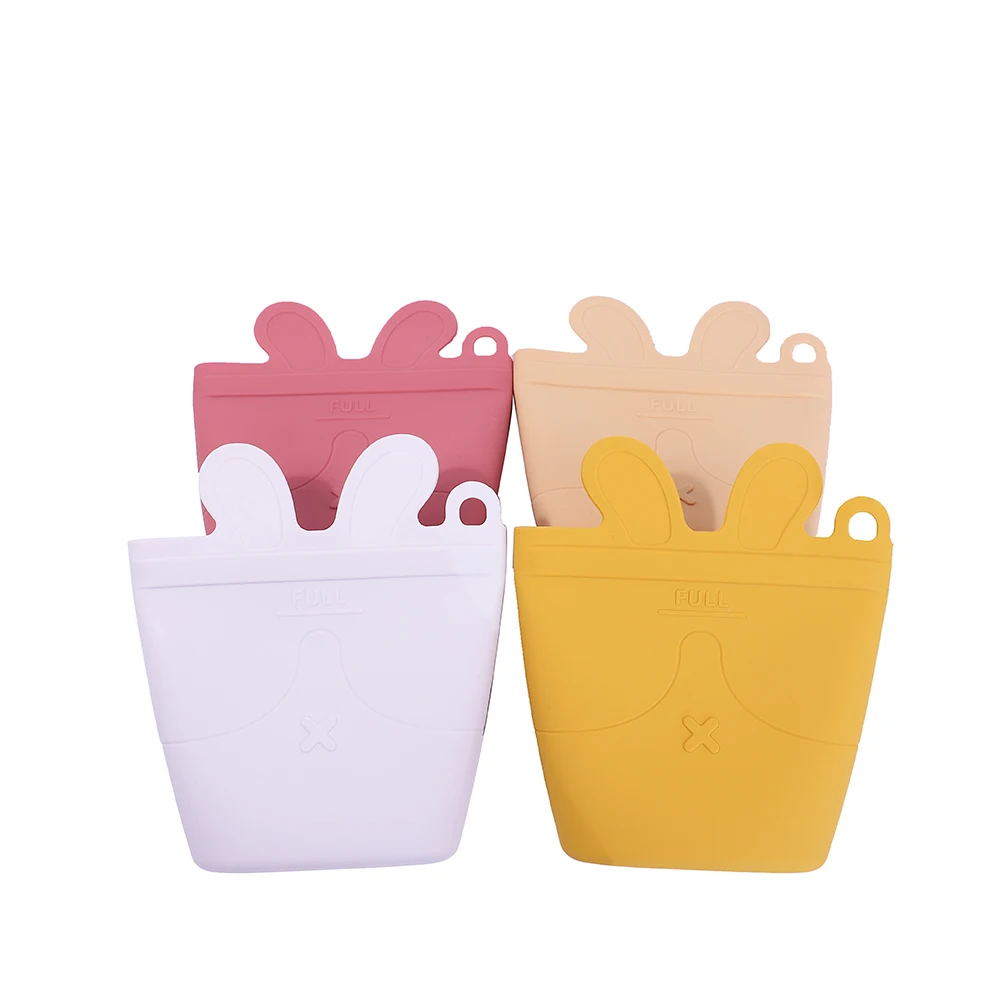 

Soft Touch No Spill Food Storage Cup Rabbit Style Travel Swirl Silicone Baby Snack Bag for Kids, Blue, pink, light green, customized