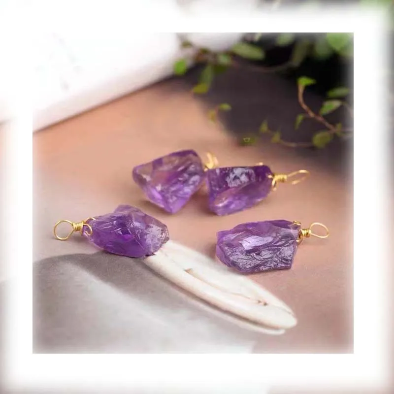 

wholesale high quality wrap natural amethyst fluorite crystal pendant raw stone jewelry