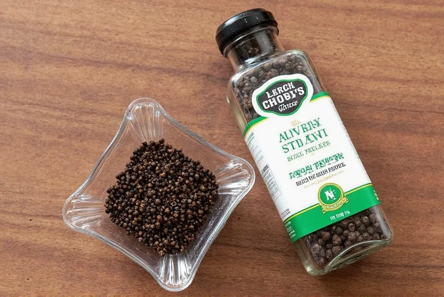 Chef grinding fresh black pepper from Costco container onto steak with close-up showing texture of freshly ground pepper