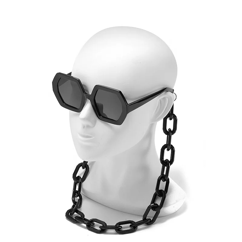 

VIFF HP21334 UV400 Sun Glasses Personal Hexagon Overszied Hiphop Sunglasses with Chain