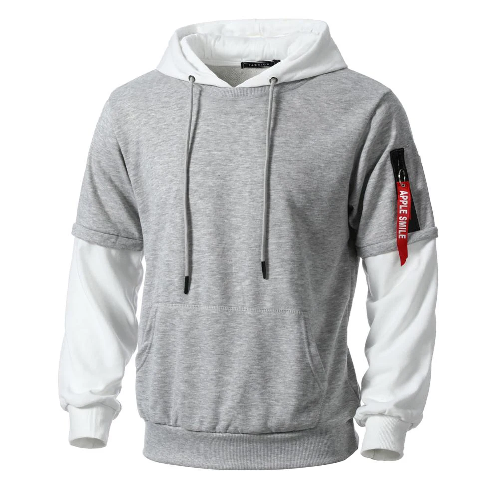 青年男士嘻哈长袖拼接套头衫运动衫