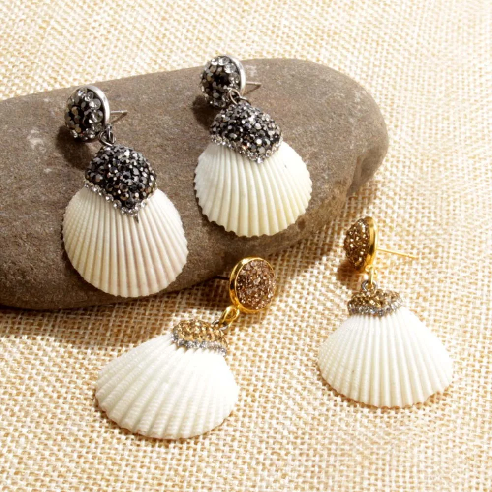 

Natural shell scallop bohemian personality geometric hoop earrings
