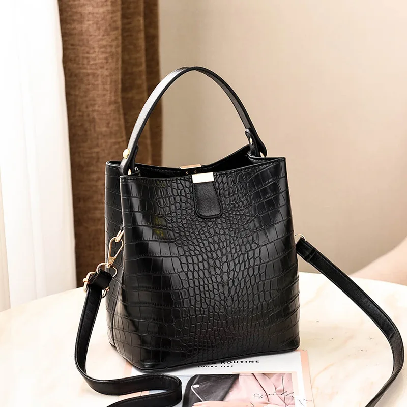 

New popular sling bag crocodile style bucket bag handbag, As picture