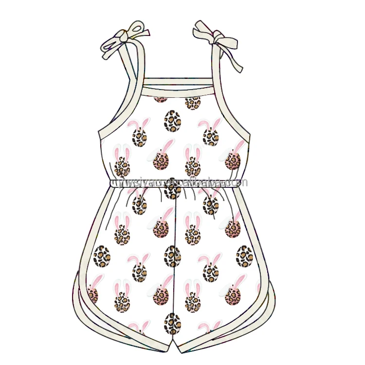 

Custom Bunny Pattern Summer Newborn Girls Clothes Sleeveless Toddler Bodysuit Infant Baby Romper Suspenders Kids Jumpsuit, As the picture