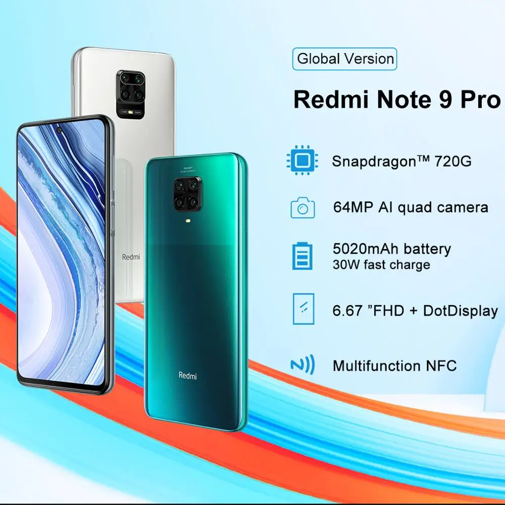 
Xiaomi Redmi Note 9 Pro 6GB 128GB Global Version NFC Smartphone Snapdragon 720G Octa core 5020 mAh 64MP Quad Camera 