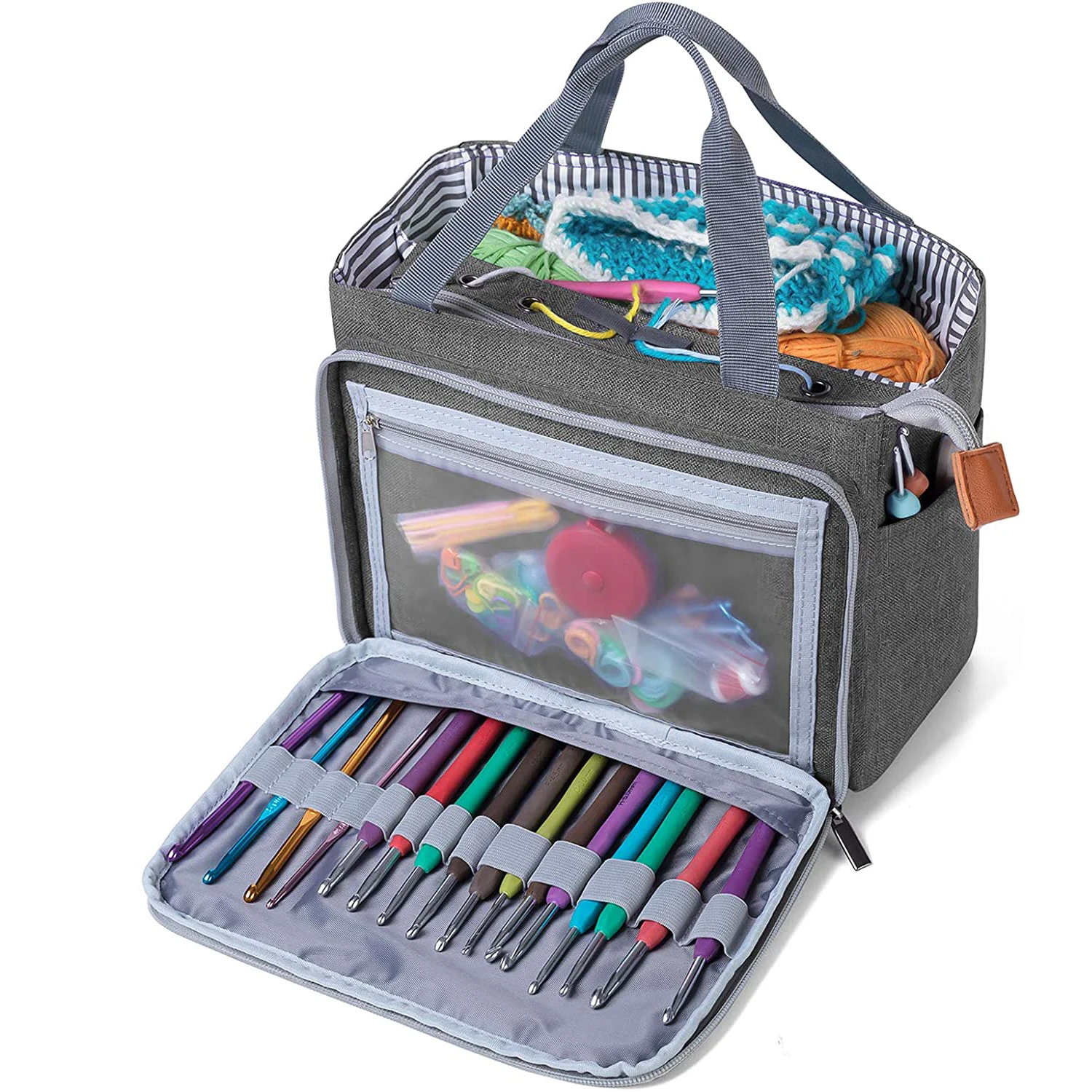 

Crochet Knitting Bag for Yarn Storage, High Capacity Embroidery Yarn Totes Organizer with Inner Divider