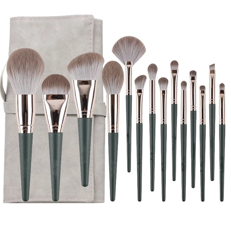 

High Quality Green Makeup Brushes Custom Logo 14pcs cosmetic kit