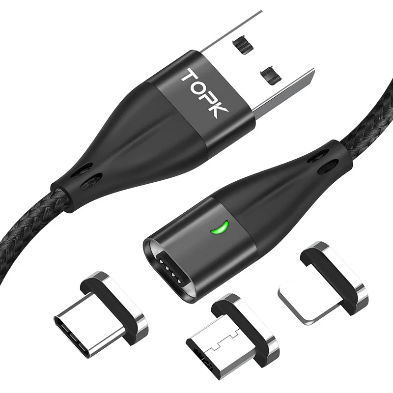 TOPK AM61 3 IN 1 2M QC3.0 3A  Fast Charging Mobile Phone Magnetic USB Data Cable