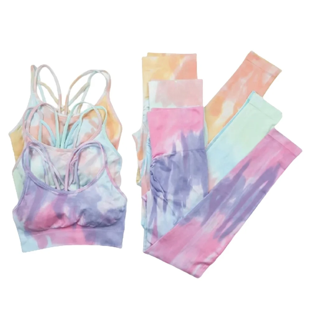 

Sexy Tight Tie Dye Seamless Workout Set Yoga Suit Sport Wear Sports Bra And Leggings Sets, Can do as your require