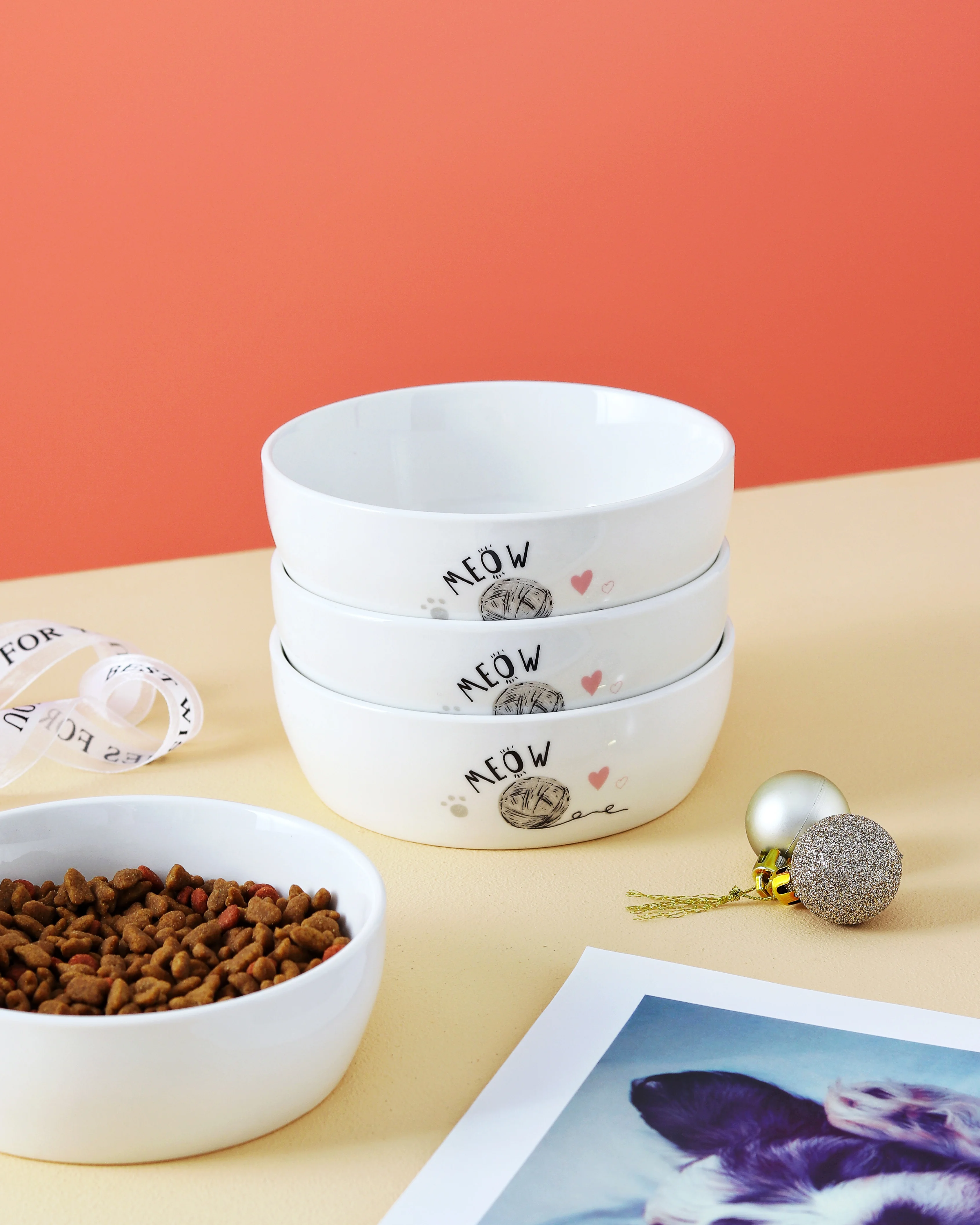 

custom logo ceramic white water milk food for cat raised puppy dog feeder pet bowl