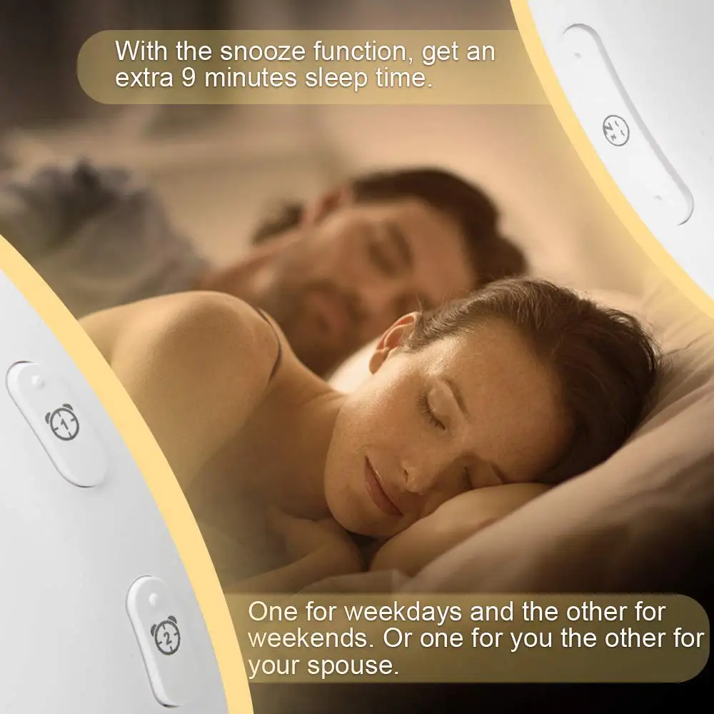 
Hot selling Wake Up Light Alarm Clock with Sunrise Sunset Simulation Dual Alarms Snooze Radio 7 Natural Sound USB Charging port 