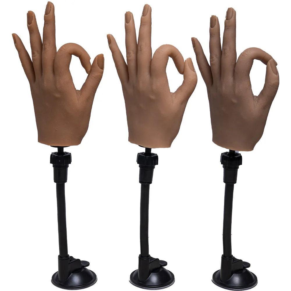 

Left Hands With Holder Simulation Rubber Hand Flexible Practice Silicone Artificial Hand for Nail Art