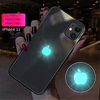 

glow in dark phone case for iphone 11 pro max,Custom design Glass glowing light UP LED apple logo for iphone 11 shine cover case