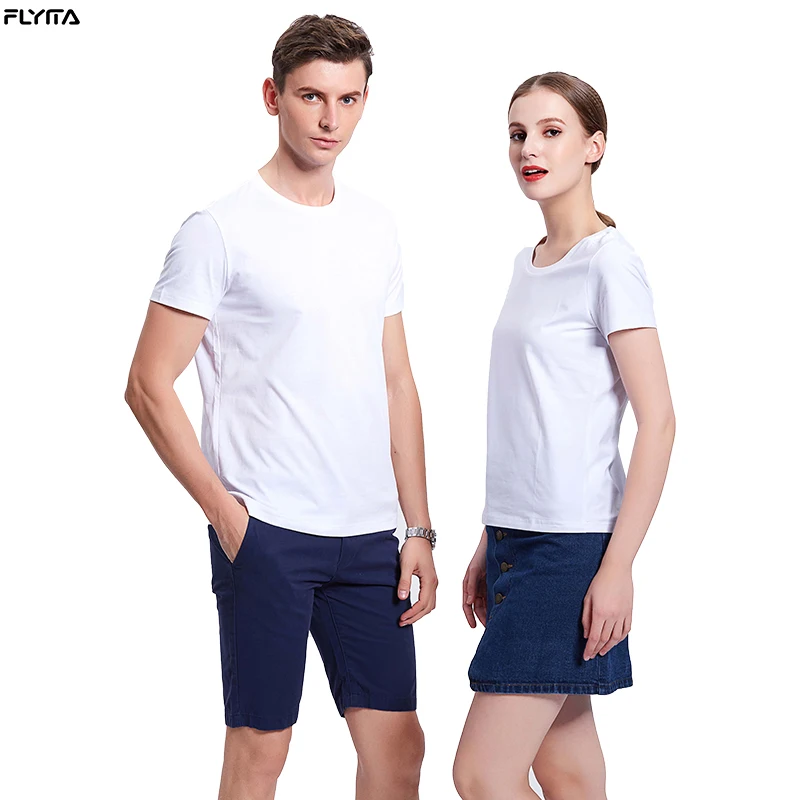 

Flyita Factory Price Wholesale Women T shirt O Neck Short Sleeve White Mercerized Cotton Casual Custom Logo Tshirts for Girls