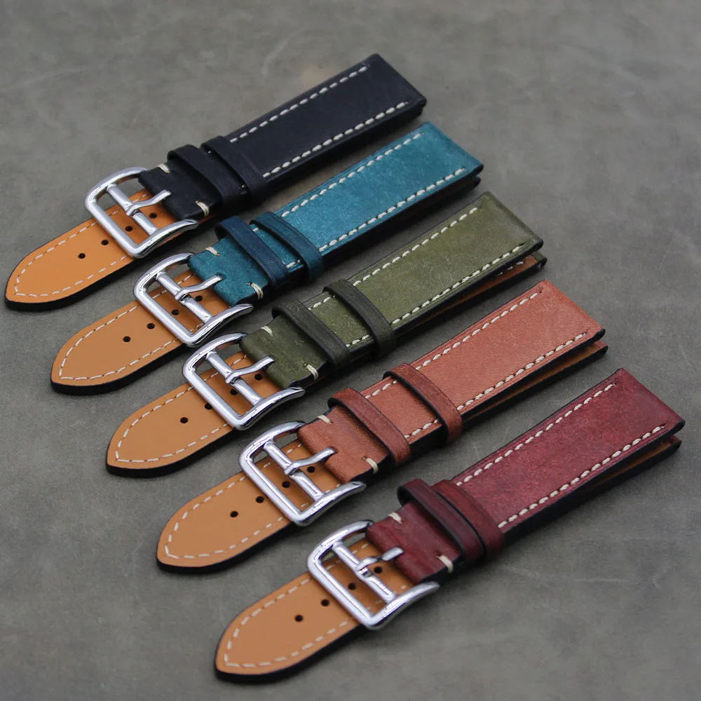 

Two Piece Top Grain Leather Watch Strap Luxury Leather Strap 20mm 22mm Italian Vegetable Tanned Full Grain Watch Band