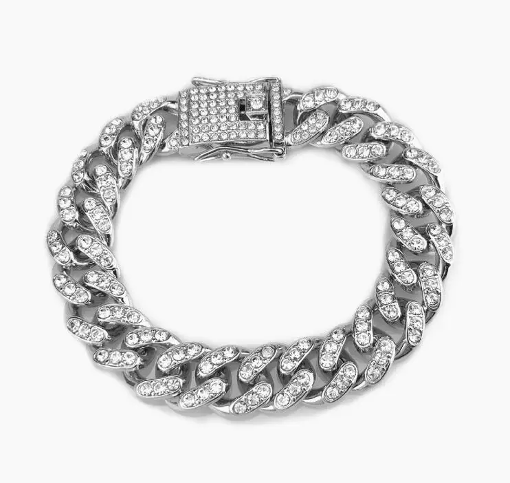 

Miami Buckle Hip Hop Cuban Chain Bangle Full Rhinestone Iced Out Bling Bracelets For Men Women jewelry Dropshipping