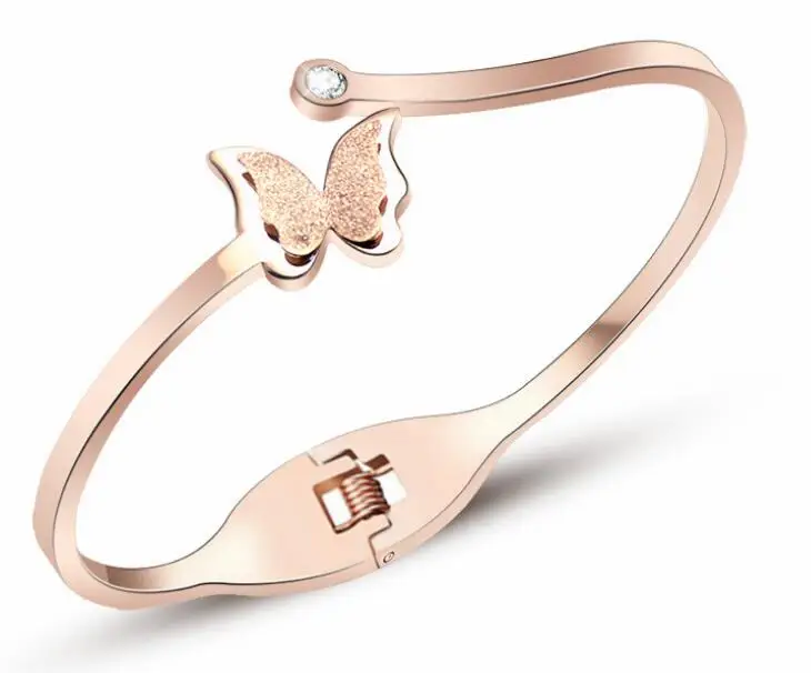 

Stainless Steel Plated Rose Gold Sanded Clover Bracelet For Women