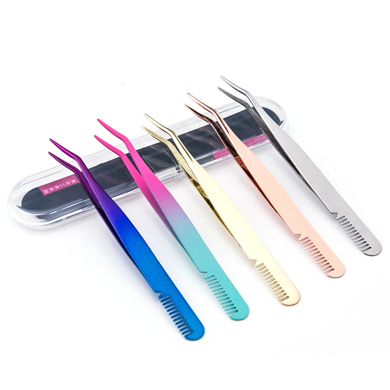 

Customizable Multi Color Options Eyelashes Applicator Tool With Comb Eyelash Extension Tweezers, 15 options