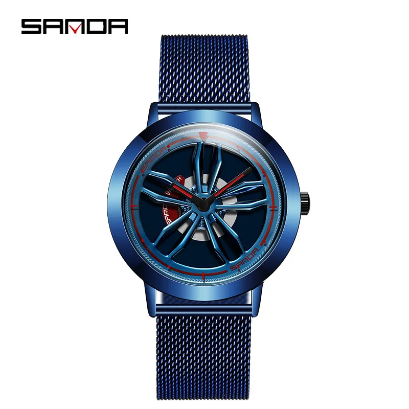 

Car Wheel Watch Stainless Steel Strap Mens Fashion Sport Watch, 4 colors