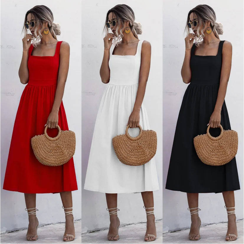 

Simple Design Ladies Summer White Slip Spaghetti Strap Backless Evening women Dress