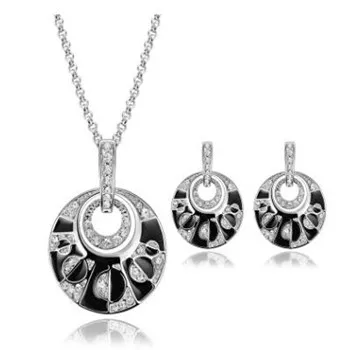 

2017 New Style Fashion Black Round Shape Women Jewelry Set Silver Plated Necklace Earrings Set