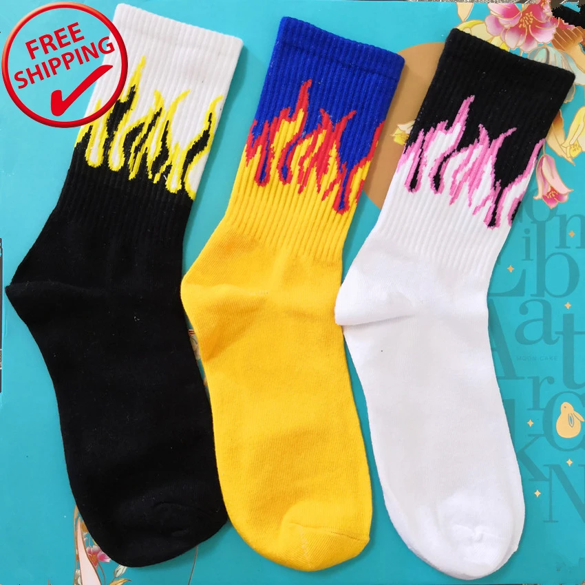 

Trendy new flame hip-hop skateboard white black gym sports running socks