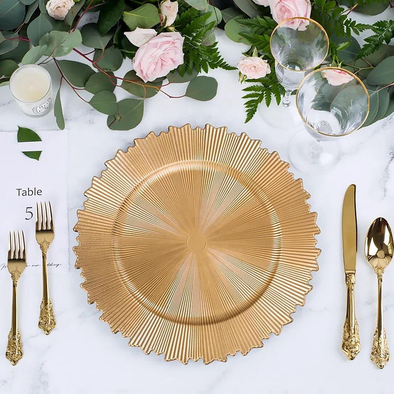 

new luxury plastic silver gold charger plates wedding decoration glass rose gold beaded reef charger plate 13 inch for dinner, Gold/rose gold/silver