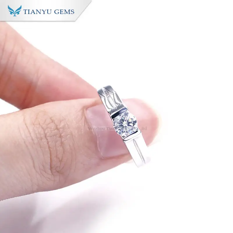 

Tianyu gems 925 sterling silver 18k white gold plated 1ct round moissanite unique mens wedding bands
