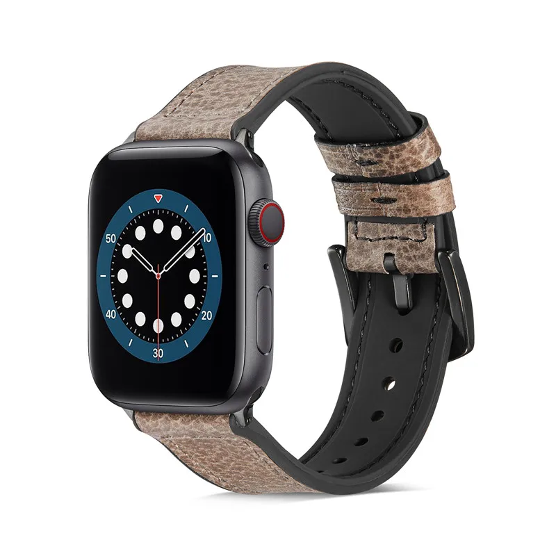 

luxury buckle vintage strap for apple watch genuine cow leather wristband mix silicone belt bracelet for apple watch series 6 5
