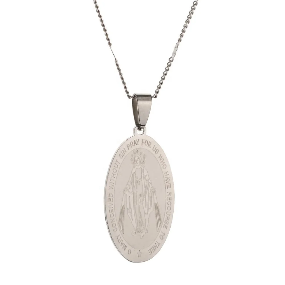 

Stainless Steel Virgin Mary Pendant Necklace Conceived Without Sin Medal Virgin Mary Jewelry