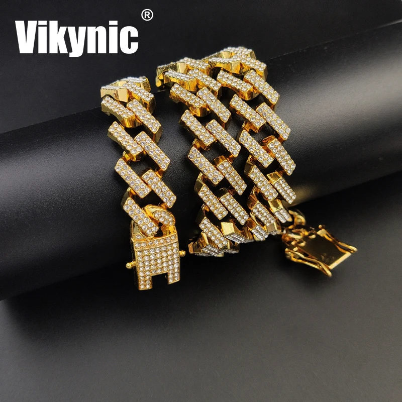 

22K Gold Plated Hip Hop 13mm Rhinestone Diamond Cuban Link Chain Necklace Bling Cubic Zirconia CZ Iced Out Cuban Link Chain, Gold/silver/rose gold