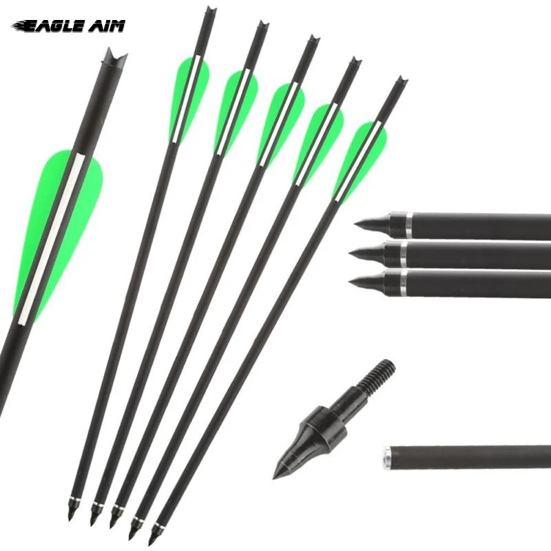 

12Pcs 20inch Carbon Arrows Crossbow Bolts with 4" Vanes Green/White for Crossbow Archery Arrow