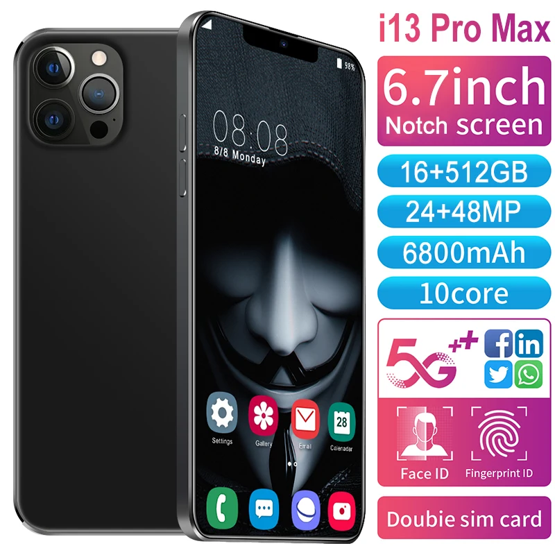 

New arrival i13 pro max 5g Mobile Phone 6.7 inch 16+512 Android global version Telephone Smartphone