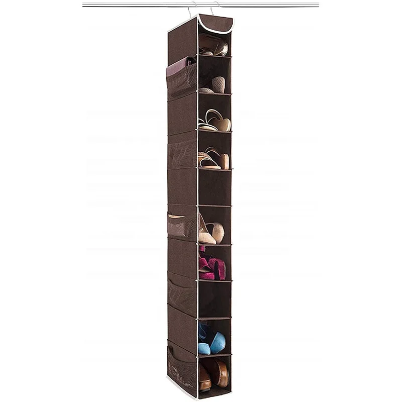 

10-Shelf Hanging Closet Shoe Organizer with Side Mesh Pockets, Space Saving Shoe Holder &Storage Great for Shoes Handbags Purses, Black,grey,etc.any color can be customized