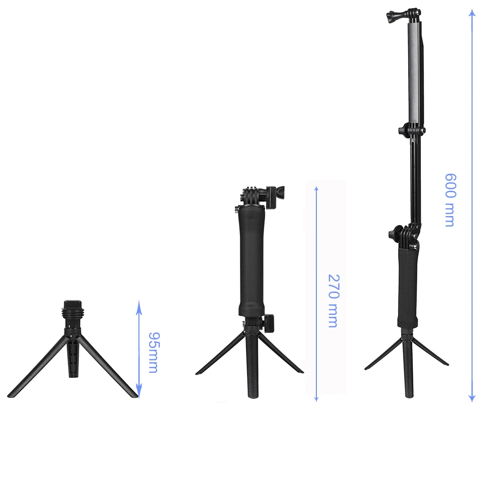 

Factory Price 3 Way Grip Tripod Monopod Selfie Stick for Gopro 10 9 8 7 6 5 Action Camera, : black